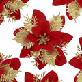 12 PCS Poinsettia Flower Artificial Red Gold Christmas Flowers Artificial 5.5'' Glitter Poinsettias Artificial Christmas Tree Flower With Clips Diy Xmas Wreath Holiday New Year Home Party Decor