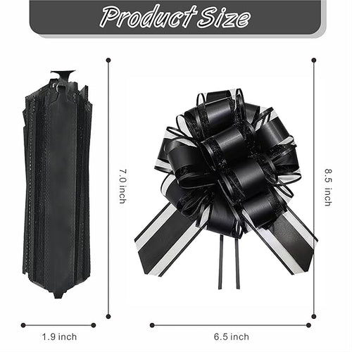 10-Pack Jet Black Pull Bows for Gift Wrapping - 6 Inch Reusable Ribbon Bows, Large Instant Floral Decor Bows for Wedding, Christmas, Birthday Decor, Gift Basket & Party Decorations