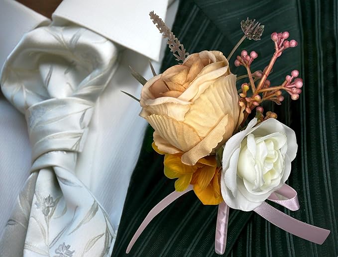Corsage and Boutonniere Set Corsage Wistlet Burnt Orange Corsage Wrist Artificial Flower Perfert for Proms | Weddings for Bride,Bridesmaids, Groom,Groomsmen Decor (Burnt Orange)