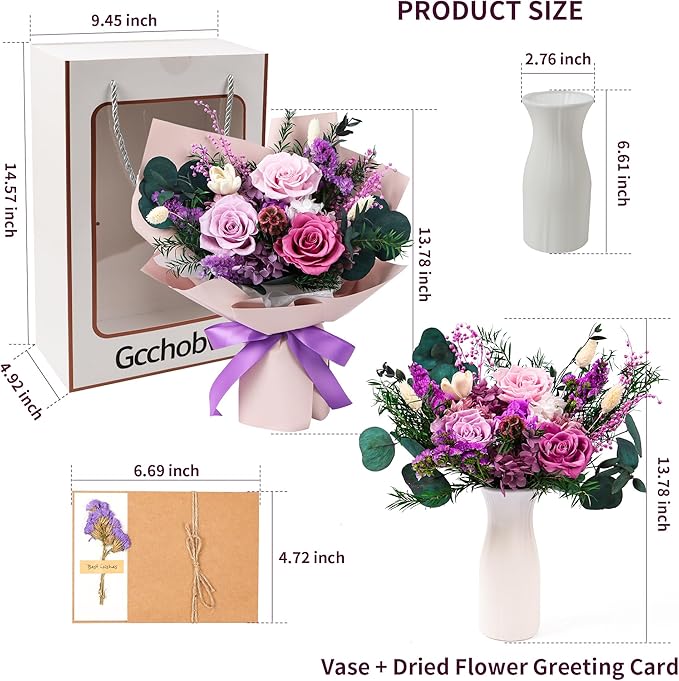 Preserved Flowers Bouquet, Real Eternal Flowers, Gifts For Women, Birthday Gifts For Mom Friends Her Girlfriend Sister, Valentine (Pastel Lilac)