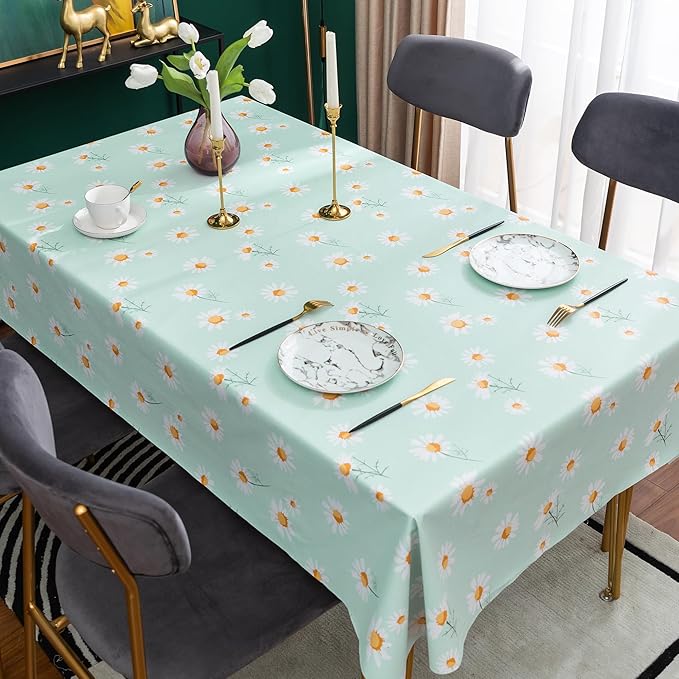 Rectangle Table Cloth,100% Waterproof Tablecloth OilProof SpillProof Vinyl Table Cloth, Wipe Clean Plastic Table Cover for Dining, Camping, Indoor and Outdoor 54" x 84",Mum Bloom
