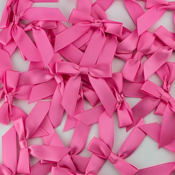 7Rainbows 50pcs Boutique 1.5" Hot Pink Satin Ribbon Mini Bows for Craft Sewing Scrapbooking Wedding and Gift Wrapping