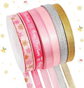 6 Rolls Christmas Ribbon for Crafts 3/8 Inch Glitter Fabric Holiday Festival Grosgrain Ribbon for Wrapping Decoration Floral Bows Craft(Pink Snowflakes)