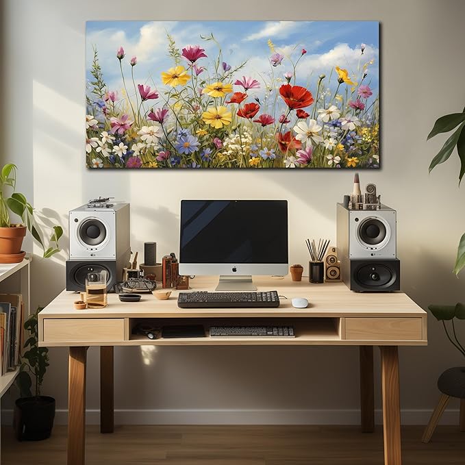 Flower Canvas Wall Art for Office Women Colorful Paintings for Wall Floral Wall Decor for Bedroom Teen Girl 24 x 48 Inch