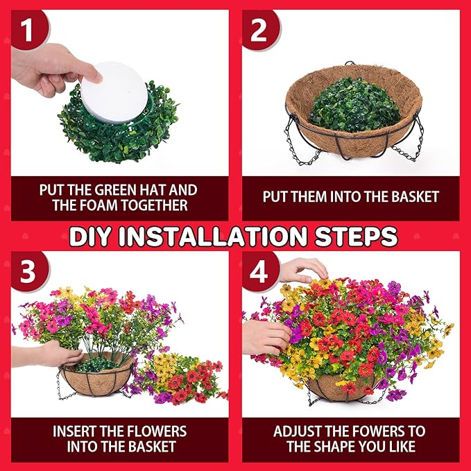 Artificial Mums for Outdoors Planters Fake Mum Realistic Flowers with Basket Faux Plants for Decoration Hanging Planters Indoor Outside Garden Porch Window Box Home Wedding Farmhouse