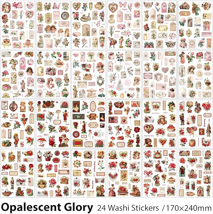 Snycler Sticker Book - 24 Sheets Vintage PET Stickers for Scrapbooking, Junk Journaling, Ephemera, and Decorative Crafts - Pre-Cut Floral Design Stickers Vintage-4