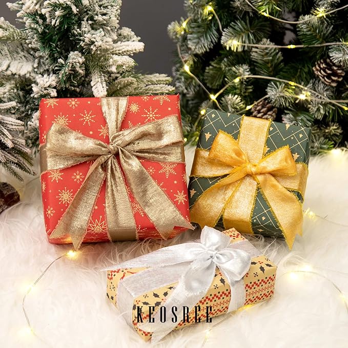 Gold Silk Chiffon Ribbon,Gold Frayed Shimmery Silk Ribbon for Bridal Flower Bouquet Christmas Gift Wrapping Wedding Decor Invitations Decorations 1.5" x 15 Yards (5Yards X 3 Rolls)