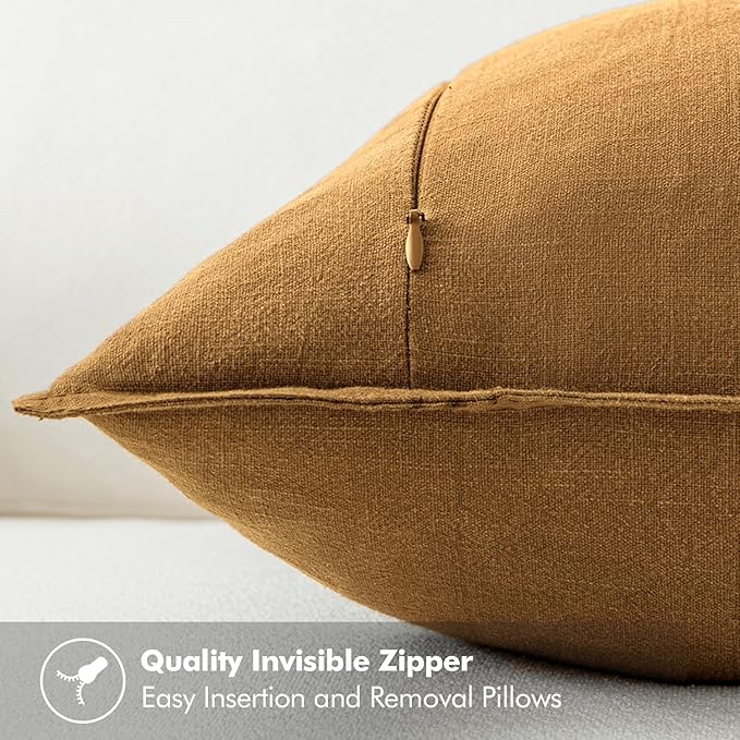 MIULEE Decorative Linen Pillow Covers 18x18 Inch Hazel Boho Farmhouse Neutral Couch Throw Pillows for Bed Pack of 2 Accent Modern Pillowcase Sofa Livingroom Home Decor