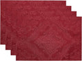 Elrene Home Fashions Caiden Elegance Damask Waterproof, Stain & Wrinkle Resistant Fabric Placemats (Set of 4), 13" x 19", Red