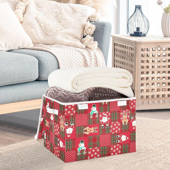 Christmas Baskets Collapsible Storage Bins with Lids, Christmas Snowman Santa Snowflake Storage Boxes Clothes Baskets for Organizing