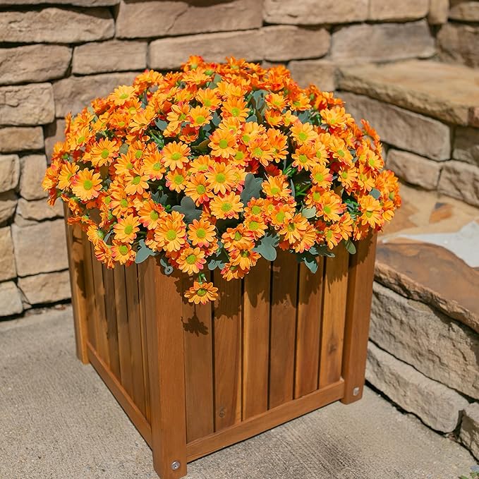 Daisy Artificial Flowers for Outdoors Winter Decoration, 6 Bundles Fake Mums Orange Silk Flowers for Outside Look Real UV Resistant Fake Plants Faux Flowers for Planter Front Door Home Indoor Urn