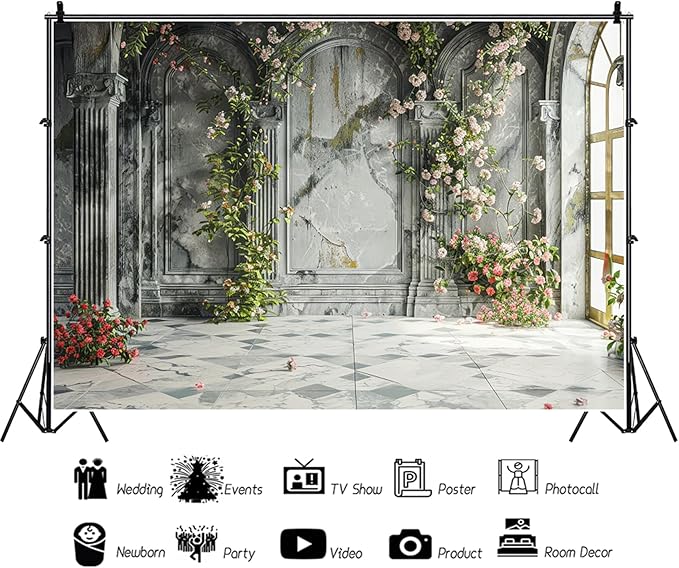 Baocicco 15x10ft Place Flower Wall Photography Background Victoria Arch European Castle Wall Pink Red Rose Backdrop for Women Girls Themed Party Decorations Wedding Baby Shower Cake Table Photoshoot