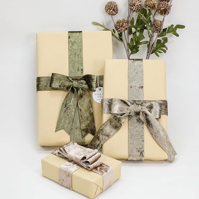 Velvet Ribbon 1-1/2 inch Wide Double-Sided Glossy Fabric Ribbons for Christmas Tree Decor Gift Wrapping Flower Bouquet DIY Crafts 10Yd (Taupe)