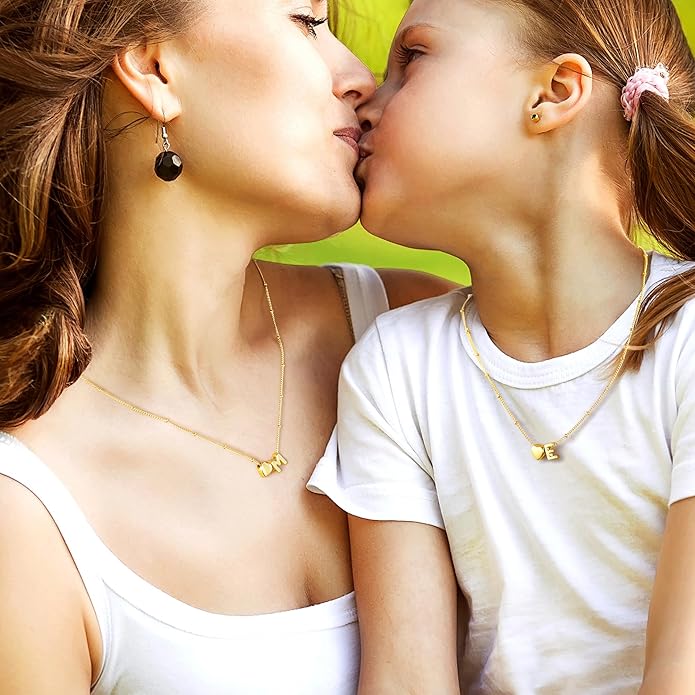 Ursteel Stocking Stuffers for Teen Girls Women - Christmas Gifts for Grandkids, 14K Gold Plated Initial Heart Necklace for Women Trendy, Dainty Letter A-Z Lockets Necklaces Personalized