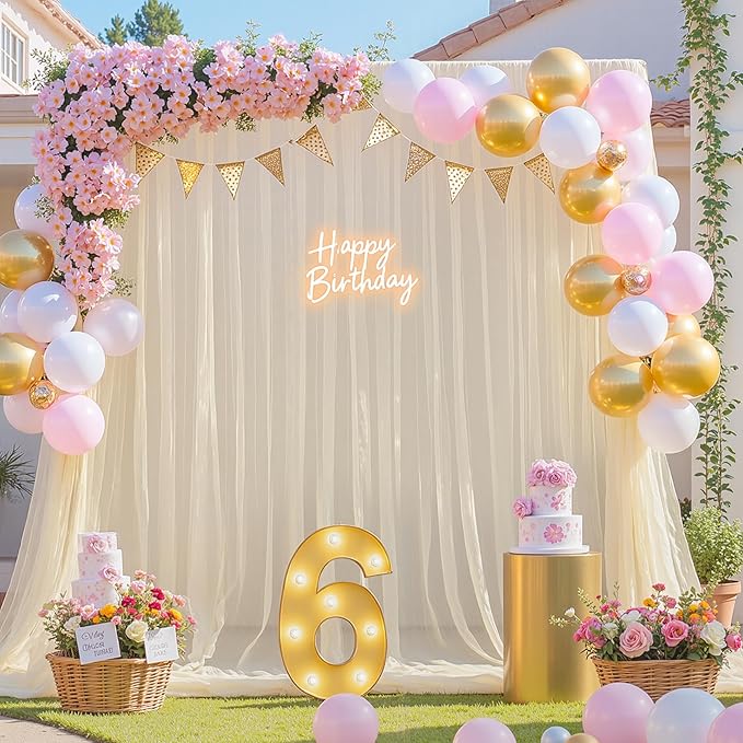 Champagne Sheer Backdrop Curtains for Parties Wedding Baby Shower Birthday Tulle Backdrop Drapes for Engagement Bridal Shower Christmas Photoshoot Background Decorations 10 ft X 10 ft, 2 Panels