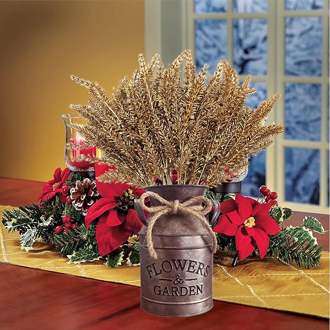 CATTREE Christmas Fake Plants, Artificial Plastic Grass Golden Shrubs Faux Lavender Leaves Simulation Bushes Home Indoor Wedding Decoration Hall Table Planter Filler Decoration - Gold 3 Pack
