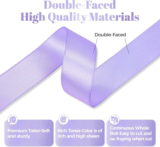 Lilac Satin Polyester Ribbon, 7/8 Inch X 50 Yards, Premium Double Faced Satin Ribbon for Gift Wrapping, Crafts, Wedding Decor, Special Occasions