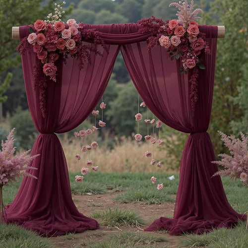 10ft x 10ft Burgundy Backdrop Curtains, Wrinkle-Free Sheer Chiffon Fabric Photo Backdrop Drapes for Wedding Arch Party Ceremony Stage Photography Decorations