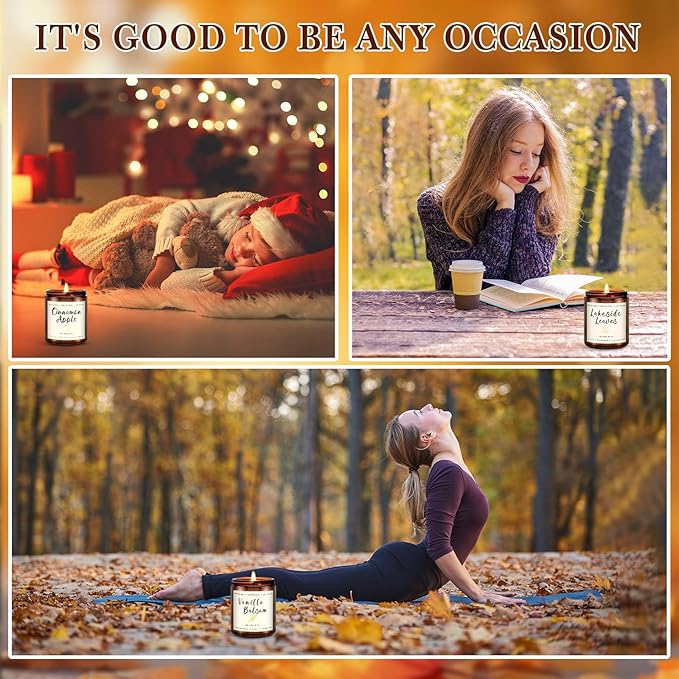 6 Pack Fall Winter Scented Candles for Home, Candles Gifts Sets for Women Men Birthday Thanksgiving Christmas, 7.1Oz Large Jar | Long Lasting Soy Wax Candles with Cinnamon Apple, Smoke Vanilla