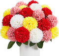 SITUMEIZI 12 Pcs Artificial Chrysanthemums Flowers Colorful Ball Flower Fake Mums Silk for Wedding Home Kitchen Decoration Floral Arrangement(Pink,Red,Orange,White)