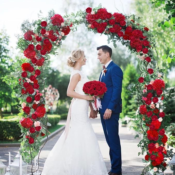 BLEUM CADE 200 Pcs Red Roses Artificial Flowers, Real Touch Velvet Roses Fake Flowers Bulk, Artificial Roses Bouquet with Long Stems Bridal DIY Wedding Party Centerpiece Decorations