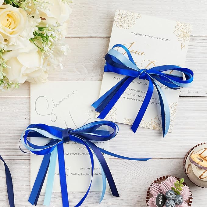 3/8 Inch Blue Satin Ribbon, 4 Rolls Total 40 Yards, Double Faced Mixed Blue Thin Ribbon for Gift Wrapping, Flower Bouquets, Crafts, Wedding, Christmas Decorations