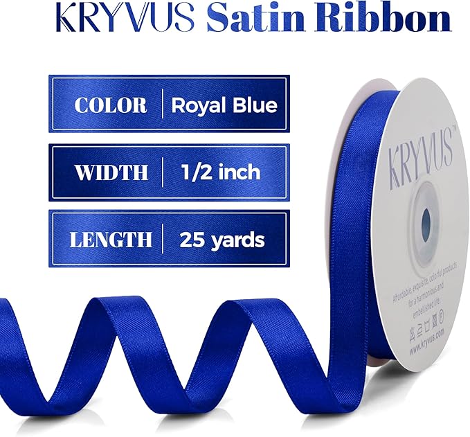 Royal Blue Satin Ribbon, Double Faced 1/2 Inch X 25 Yards Royal Blue Ribbon, Premium Satin Ribbon for Gift Wrapping, Crafts, Hair Bow Making, Sewing, Flower Bouquet, Wedding Party Decor