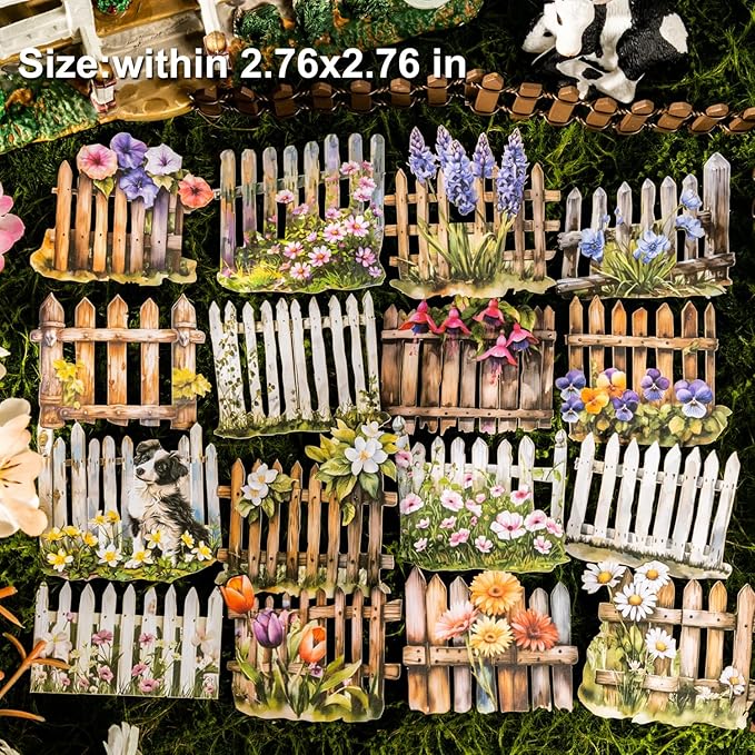 60Pcs Fence Cardstock Sticker Set, Farmhouse Style Decorative Stickers for Scrapbooking, Journaling, DIY Crafts, and Home Decor