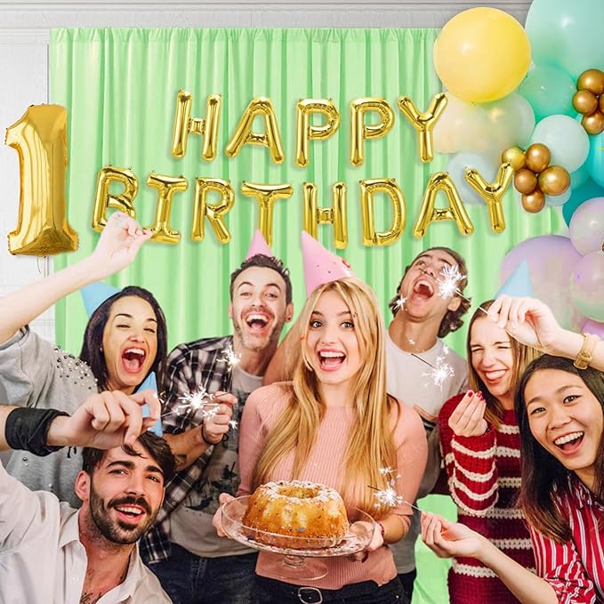 10 x 10 Feet Light Green Backdrop Curtain for Partie, Background Curtains for Photoshoot, Birthday, Wedding, Halloween, Thanksgiving, Christmas, New Year Party Decorations 5Ft x 10Ft, 2 Panels