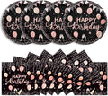 40 Pcs Happy Birthday Plates and Napkins Party Supplies, Rose Gold Paper Plates Napkins Disposable Tableware Set for Women Girls Birthday Party Decorations