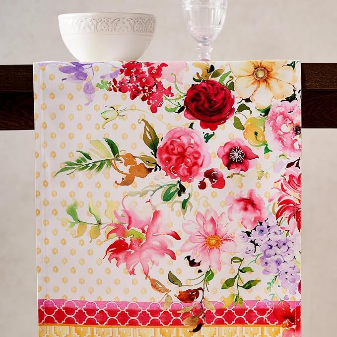 Maison d' Hermine Tablerunners 100% Combed Cotton Premium Table Runner Decorative Table Cover for Home, Kitchen, Dining, Parties & Camping, Summer Joy, Double Layer - (14.5"x72")