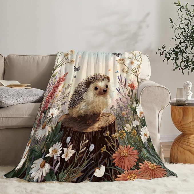Hedgehog Blanket Cute Hedgehog Throw Blanket Soft Cozy Fleece Fuzzy Stuffed Plush Flannel Gifts for Girls Women Boys Kids Adults 60"X80"