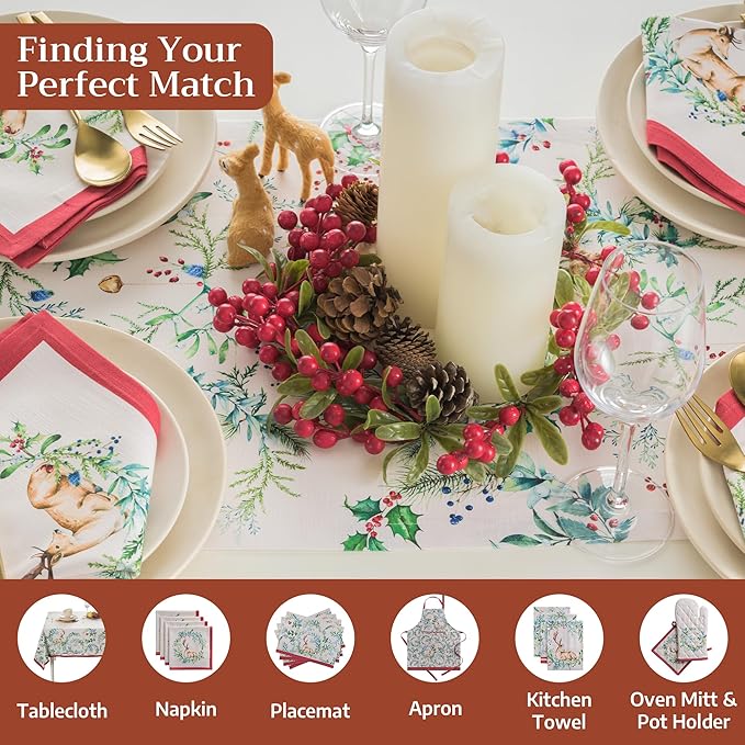 Maison d' Hermine Table Runner 100% Cotton Double Layer Table Runners 72 inches Long for Thanksgiving Christmas Decorations Home Kitchen Dining Party Wedding (Holly Time, 14.5" x 72")