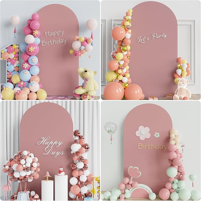 Putros 7.2ft Metal Arch Stand with Cover Light Dusty Rose Spandex Fitted Wedding Arch Cover and Round Top Chiara Backdrop Stand Set for Birthday Party Baby Shower Decoration
