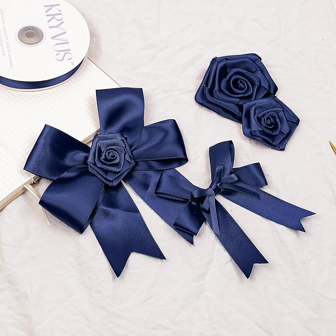 Navy Blue Satin Ribbon, Double Faced 7/8 Inch X 50 Yards, Premium Satin Ribbon for Gift Wrapping, Crafts, Hair Bow Making, Sewing, Flower Bouquet, Wedding Party Decor