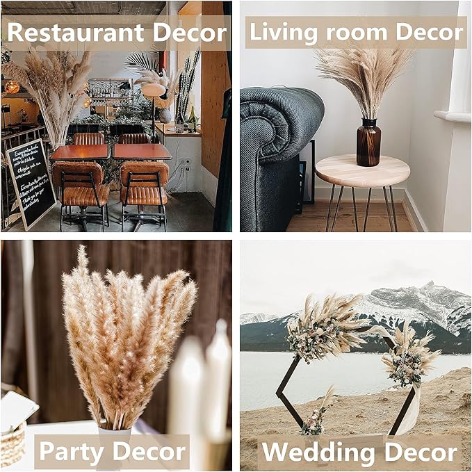 110 PCS Dried Pampas Grass Bouquet, Boho Table Decor, Bunny Tails Dried Flowers, Brown Pompas, White Pampas Grass for Wedding, Home, Rustic Party, Baby Shower Decorations