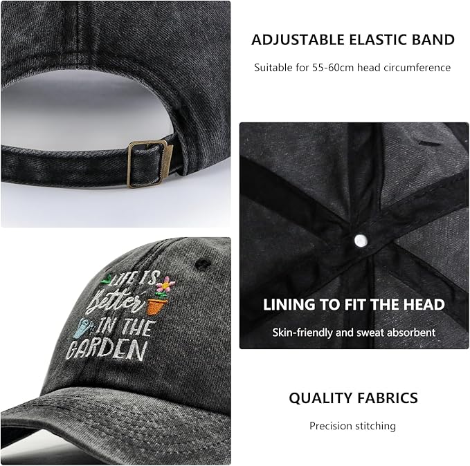 Gardening Gifts for Women, Gardening Hat, Adjustable Washed Cotton Embroidered Baseball Cap