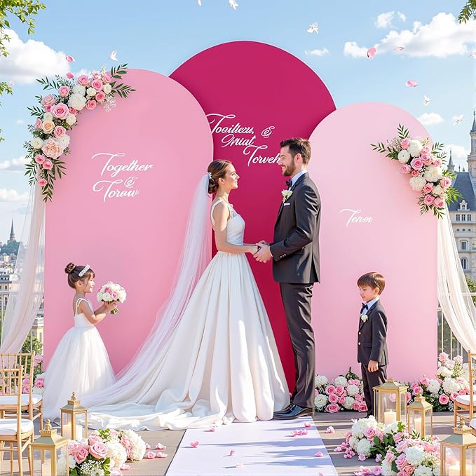 Gradient Pink Arch Backdrop Cover 8FT 7.2FT 6.6FT Arch Covers Stretchy Backdrop Set of 3, Party Arch Cover Spandex Fitted Fabric Hot Pink Wedding Arch Covers for Baby Shower Birthday Party Decoration