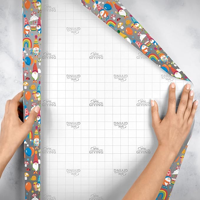 Jillson Roberts Bulk Gift Wrap, Everyday Gift Wrapping Supplies, Birthday Gnomes, 1/4 Ream 208 feet x 30 inches