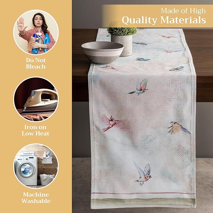Maison d' Hermine Table Runner 100% Cotton Double Layer Table Runners 108 inches Long Decorative for Home Kitchen Dining Party Wedding Bridal Shower Spring Summer (Flying Birds, 14.50" x 108")