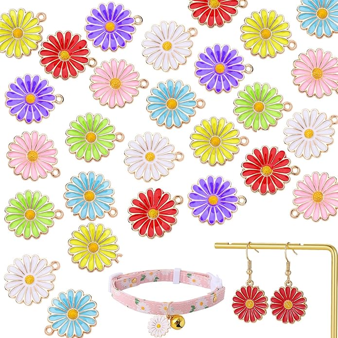 70Pcs 7 Colors Enamel Daisy Flower Charms for Jewelry Making Gold Plated Sunflower Charm Spring Summer Floral Pendant for Bracelet Necklace Earrings Keychains DIY Craft Supplies Accessories-13mm