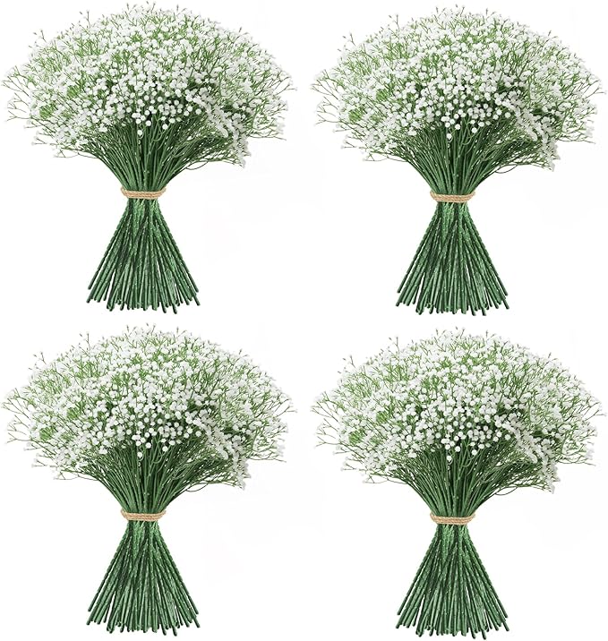 60Pcs Babys Breath Artificial Flowers, White Gypsophila Real Touch White Flowers Artificial Bulk, DIY Wedding Flower Bouquet, Fake Babies Breath Flowers Long Stems for Home Decor