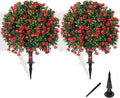 (2-Piece Set) Rose-Shaped Artificial Boxwood Topiary Trees – Designed for Artificial Landscape Shrubs, Shrub Bushes with Ground Spikes, Artificial Flowers