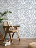 17.3" × 393.7" Blue Floral Peel and Stick Wallpaper, Damask Vintage Wallpaper for Bedroom Bathroom Self Adhesive Removable
