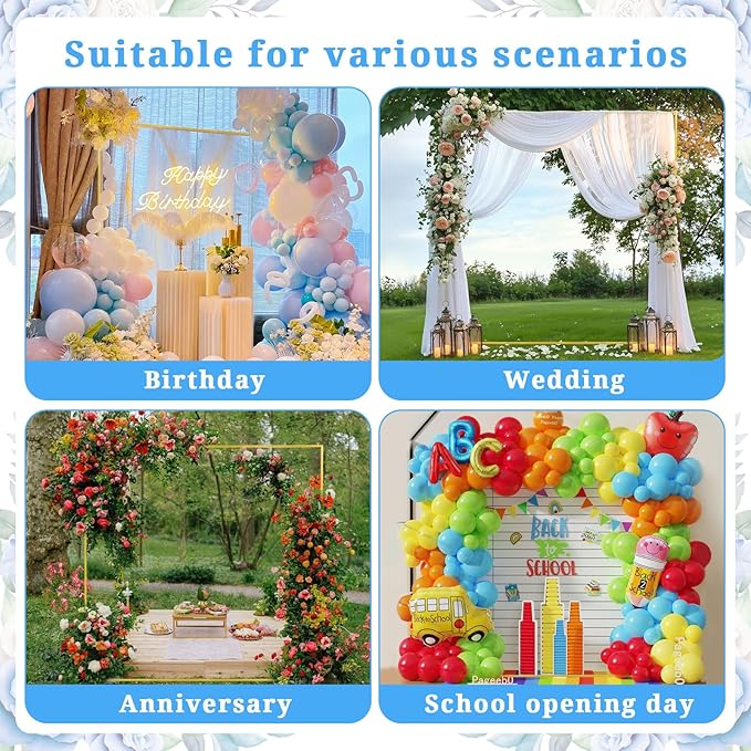Square Balloon Arch Stand, 6.6x6.6 FT Gold Wedding Arch, Garden Arbor Garden Arches Metal Arch Backdrop Stand for Ceremony Party Birthday Bridal Baby Shower Anniversary Decoration