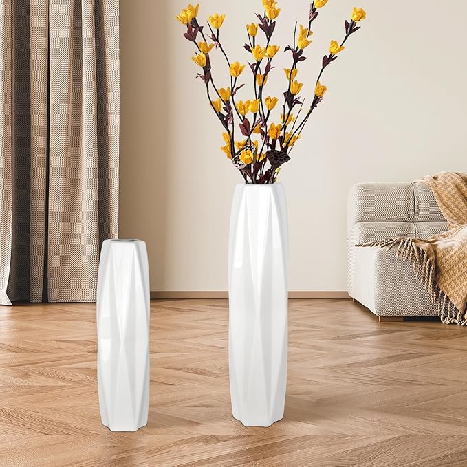 Large Ceramic Floor Vase for Flowers, 24 Inches Tall White Vases for Pampas Grass, Office, Home,Farmhouse,Living Room Décor,Simple Origami Design Decorative Porcelain Flower Vase Ideal Gift