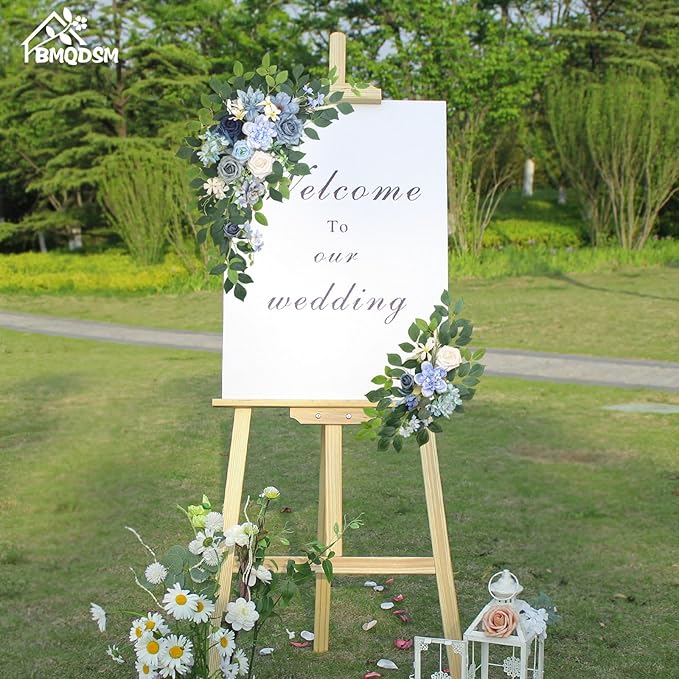 Pack of 2 Artificial Flowers for Backdrop Decoration, Wedding Arch Flowers,Reception Welcome Sign, Eucalyptus Garland, Suited to Aisle Decor and Wedding Arches(Blue)