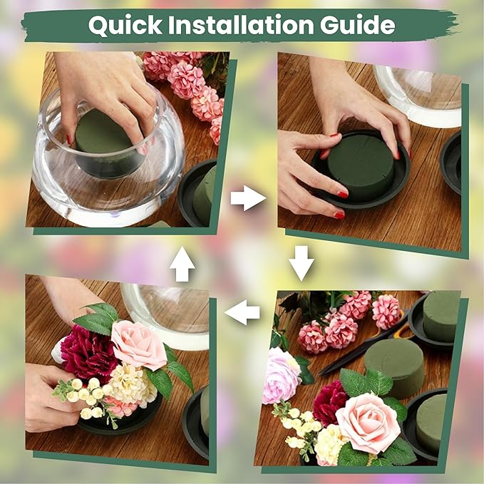 Lageza Pack of 6 Round Floral Foam Blocks (6” X1.5”) Dry & Wet Green Flower Foam Blocks for Fresh & Artificial Flower Arrangements, Party Decorations, Florist Supplies (Size: 6 Inch)