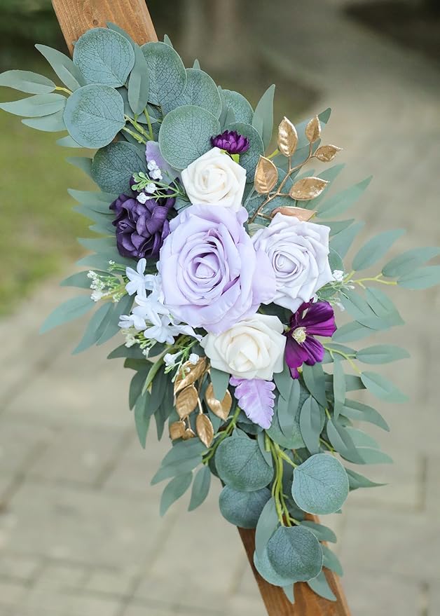 Artificial Lilac Wedding Arch Flowers Swags Set of 2 for Wedding Welcome Signs Floral and Reception Ceremony Decorations, Purple Wedding Flowers