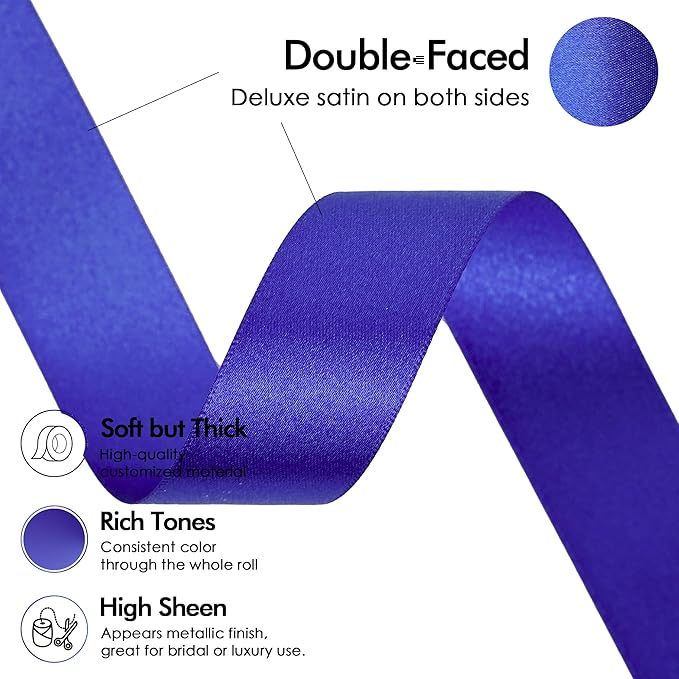 MEEDEE Royal Blue Ribbon 1 Inch Royal Blue Satin Ribbon Lux Double Faced Satin Ribbons by 50 Yards Polyester Blue Wrapping Ribbons for Crafts, Weddings, Flower Bouquet, Holiday Decorating